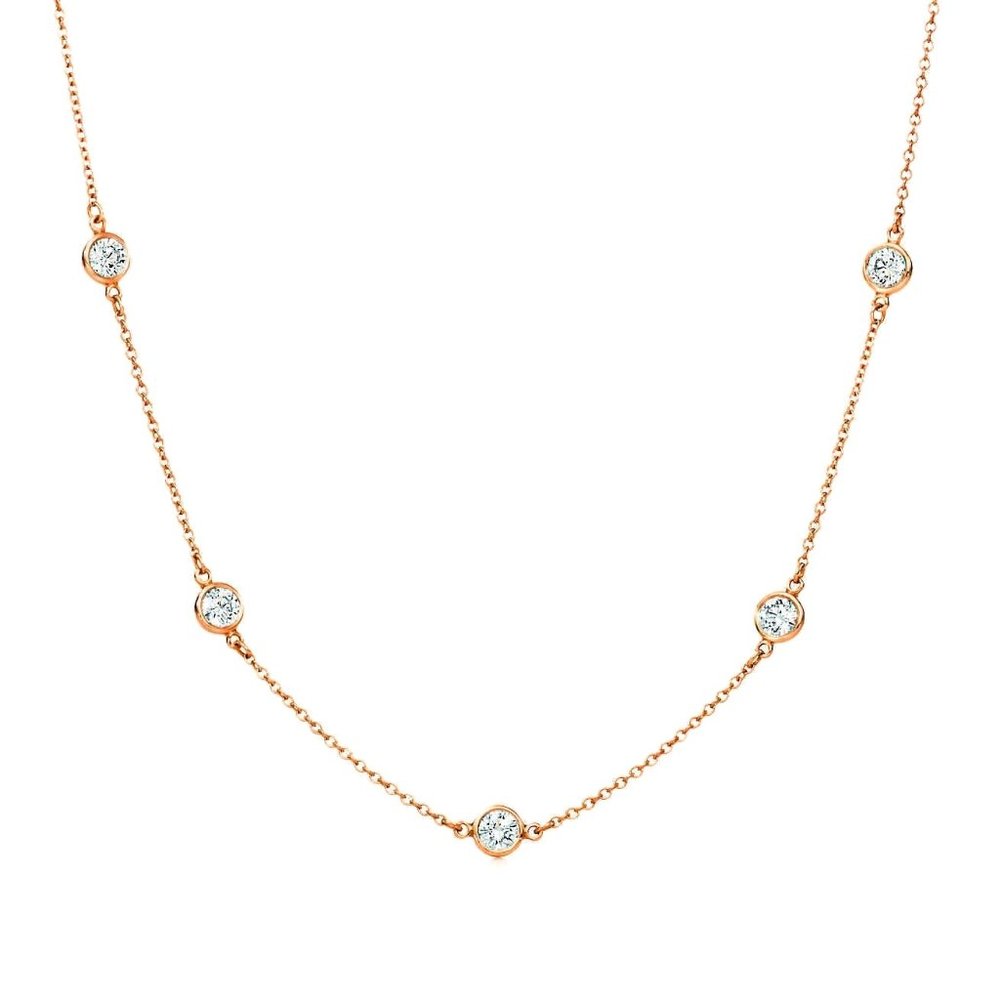 14k Rose Gold Created Diamond Station Necklace 16"